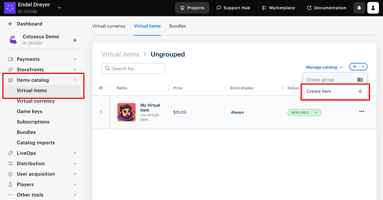 Create Virtual Item